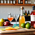 **Prompt 1: Home Mixologist's Creative Corner**
    "A well-organized, inviting home bar setup on a clean kitchen counter. Essential mixology tools such as a jigger, a long bar spoon, and a two-step wine opener are neatly arranged. Surrounding them are abundant fresh, vibrant ingredients: colorful berries, sliced lemons, limes, and oranges, fragrant mint, rosemary, and prominently, Polish apples and pears. Various wine bottles (white, rosé, sparkling) are subtly visible in the soft-focus background. Natural, warm light illuminates the scene, emphasizing freshness, creativity, and the joy of crafting homemade wine cocktails in a cozy domestic setting."